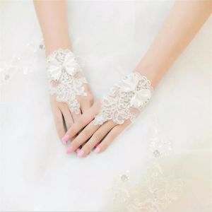 Woman Ivory Fingerless Beaded Lace Beaded Wedding